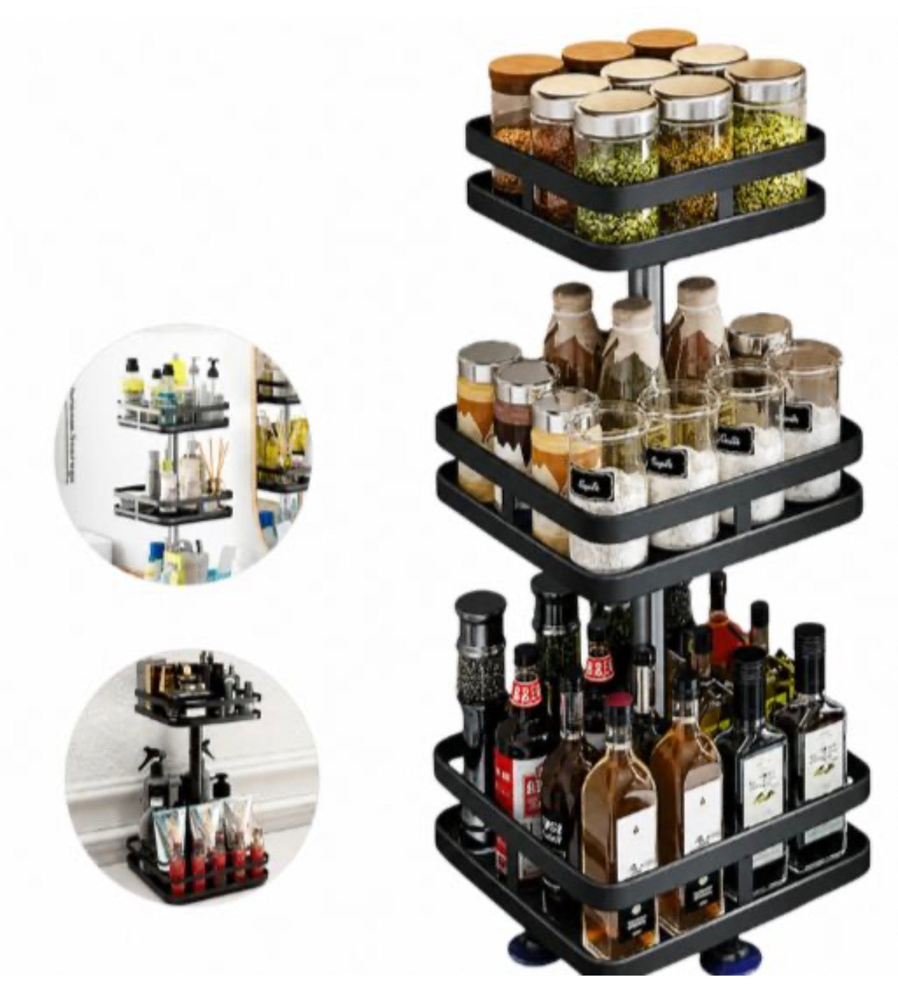 Organizador Giratorio de Cocina 3 Niveles 🧂 Mantén Especias y Condimentos Siempre Ordenados
