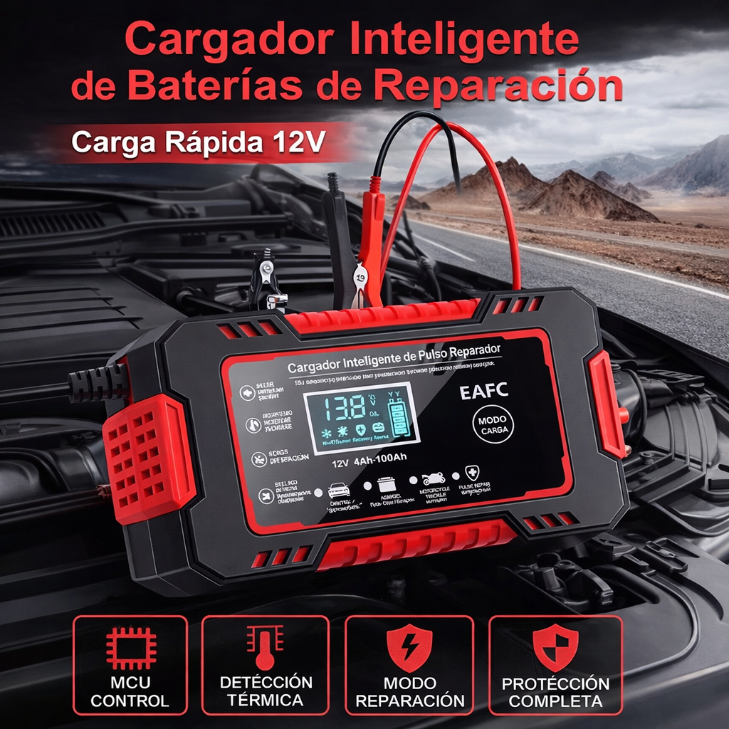 Cargador y Reparador Inteligente de Baterías 12V para Carro y Moto 🚗🔋🏍️