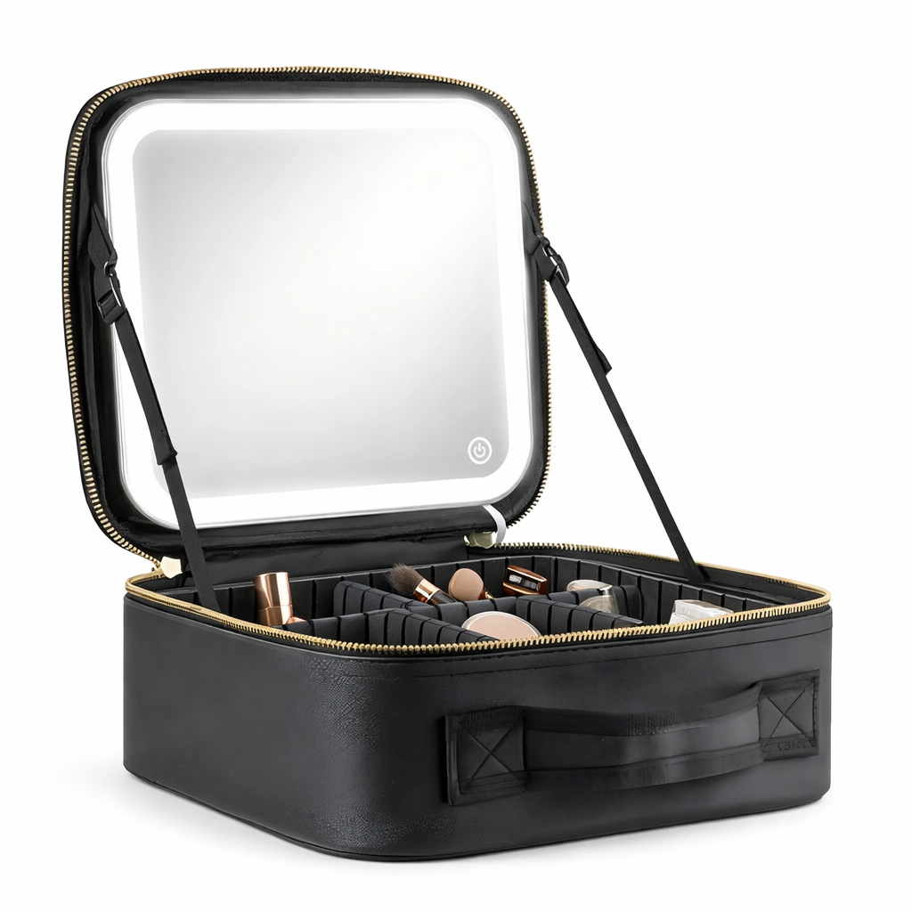 Estuche Cosmética  con Espejo y Luz LED 💄 Organizador de Maquillaje para Viaje