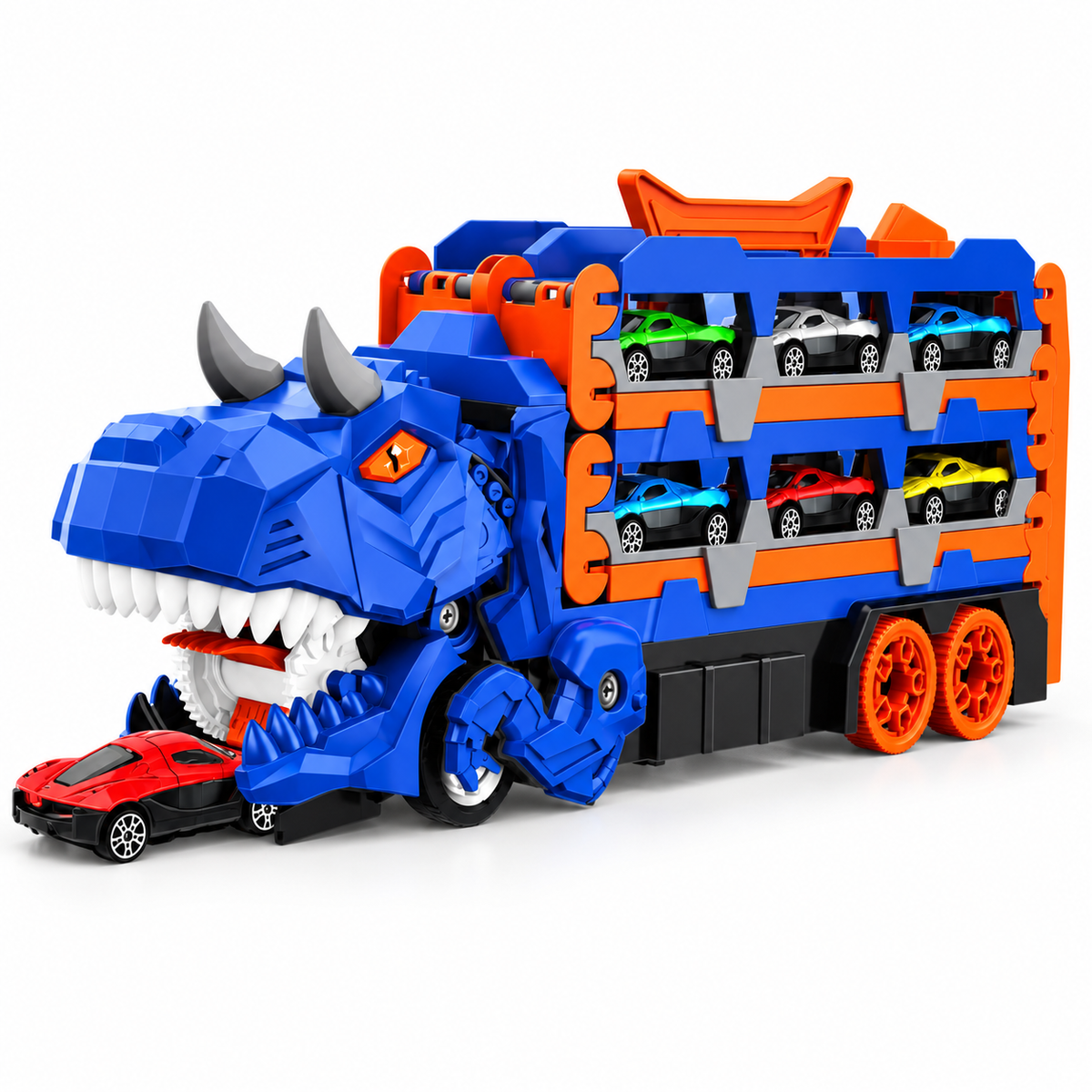 Camión Dinosaurio Transportador con 6 Carritos 🦖 Rampa Deslizable y Juego Infantil