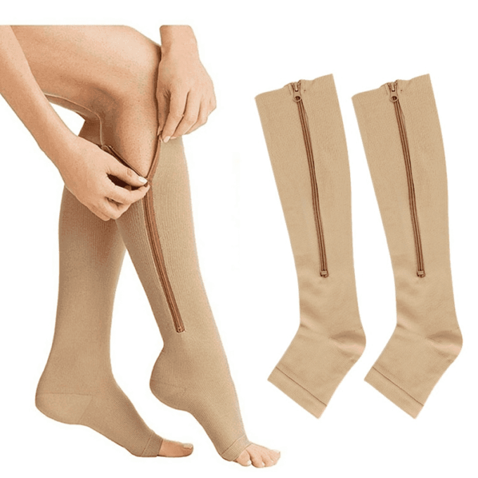 MEDIAS DE COMPRESION. COMPOSICION PORCENTUAL 60% NYLON, 25% ELASTANO, 15% LATEX