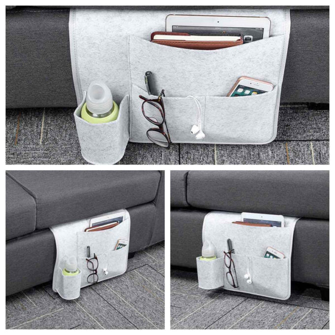 (1)Organizador de accesorios para cama, silla, bolsa almacenamiento