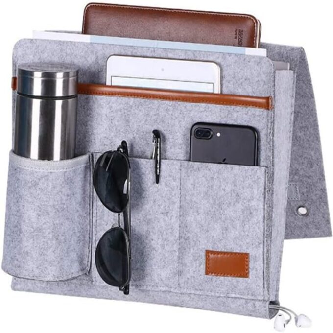 (1)Organizador de accesorios para cama, silla, bolsa almacenamiento