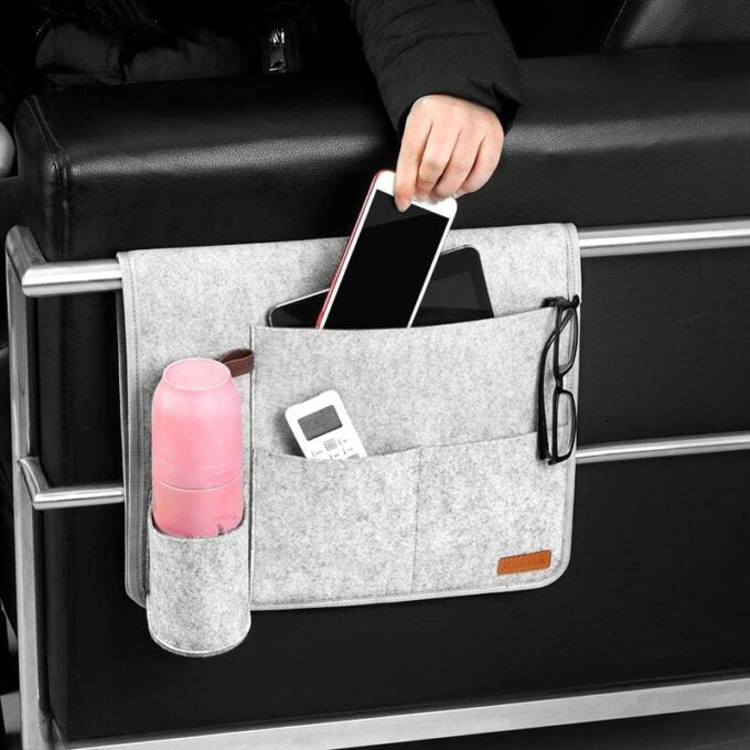 (1)Organizador de accesorios para cama, silla, bolsa almacenamiento