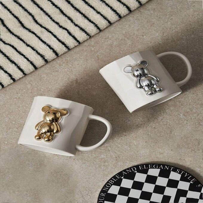 (1)Pocillo decorativo blanco oso dorado utensilio cocina