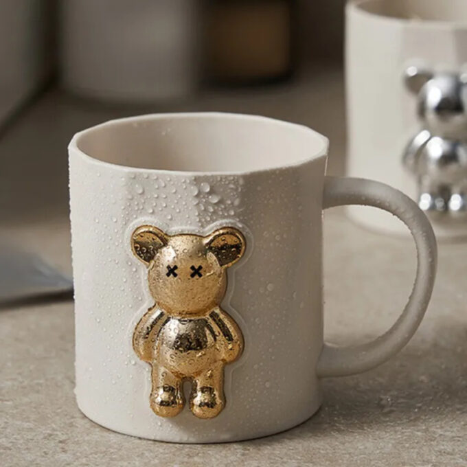 (1)Pocillo decorativo blanco oso dorado utensilio cocina