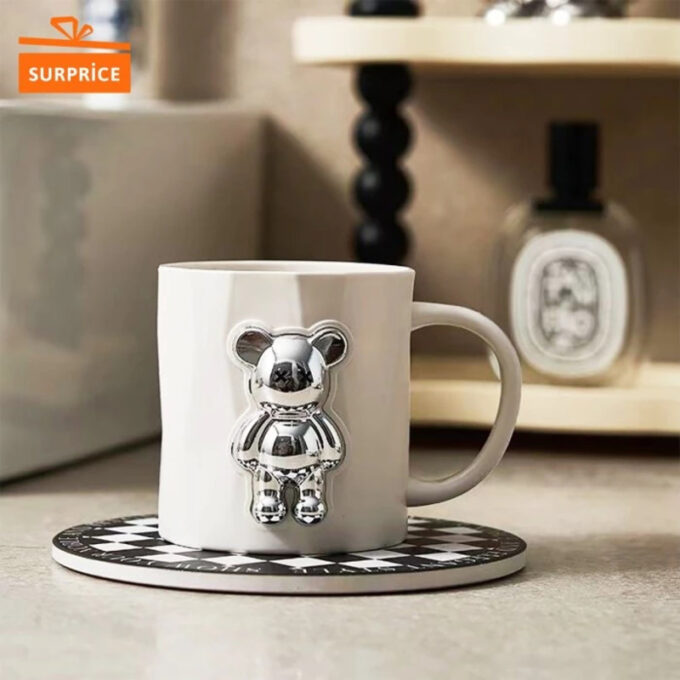 (1)Pocillo decorativo blanco oso dorado utensilio cocina