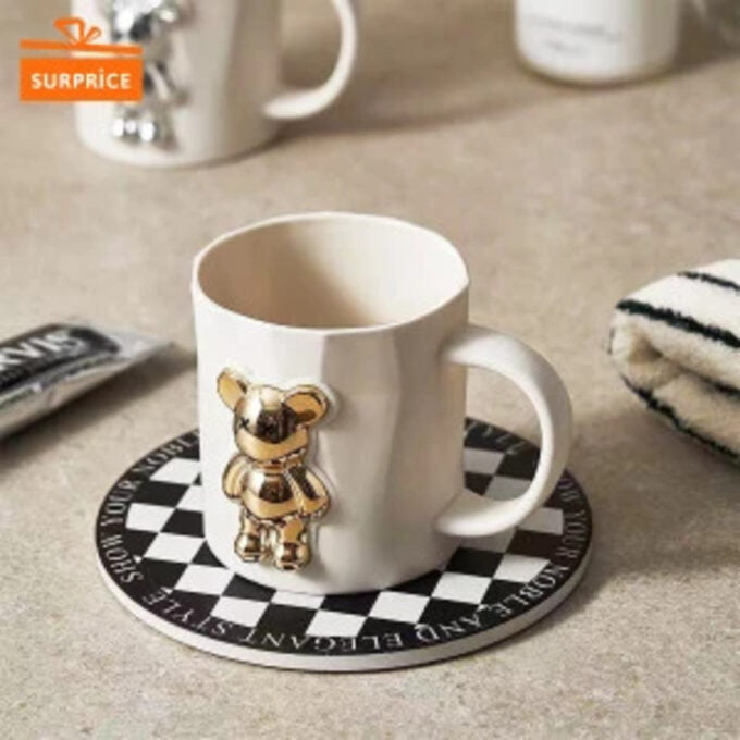 (1)Pocillo decorativo blanco oso dorado utensilio cocina