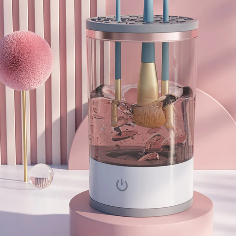 Limpiador de brochas de maquillaje eléctrico 3 en 1 para mujer, soporte giratorio automático para brochas de maquillaje, herramienta de secado rápido