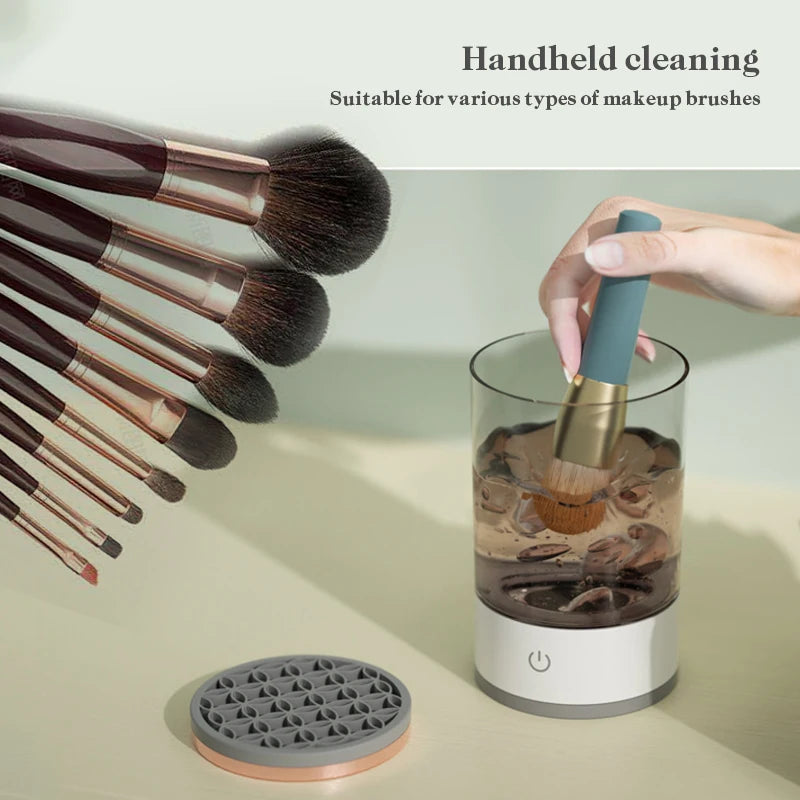 Limpiador de brochas de maquillaje eléctrico 3 en 1 para mujer, soporte giratorio automático para brochas de maquillaje, herramienta de secado rápido