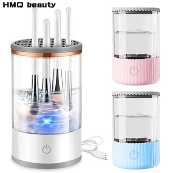 Limpiador de brochas de maquillaje eléctrico 3 en 1 para mujer, soporte giratorio automático para brochas de maquillaje, herramienta de secado rápido