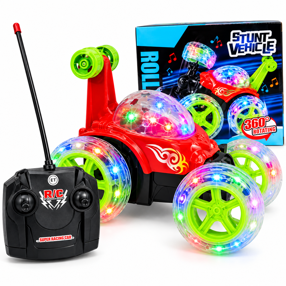 🚗💥 Carro Loco a Control Remoto 360° con Luces LED y Acrobacias