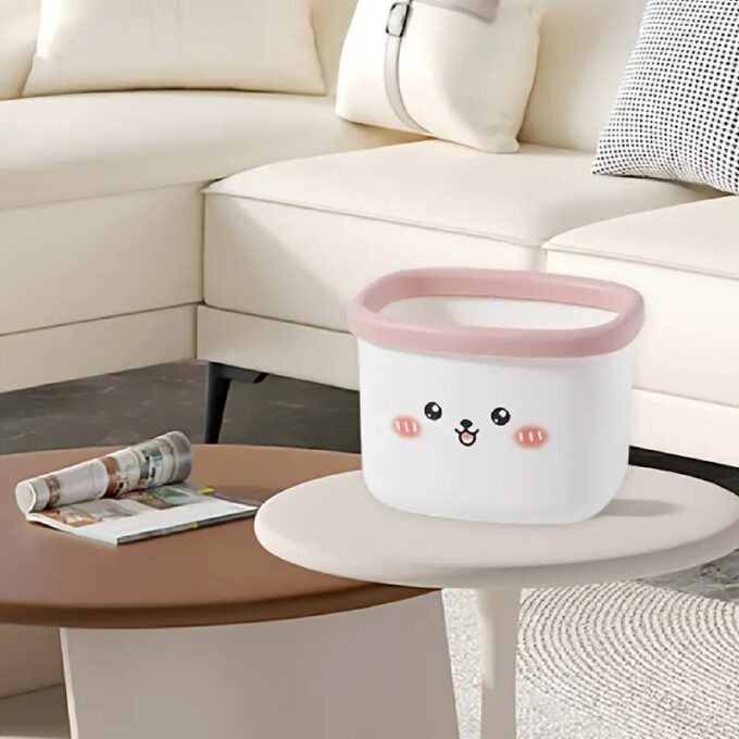 Mini basurera de escritorio con tapa giratoria decorativo cubo de almacenamiento