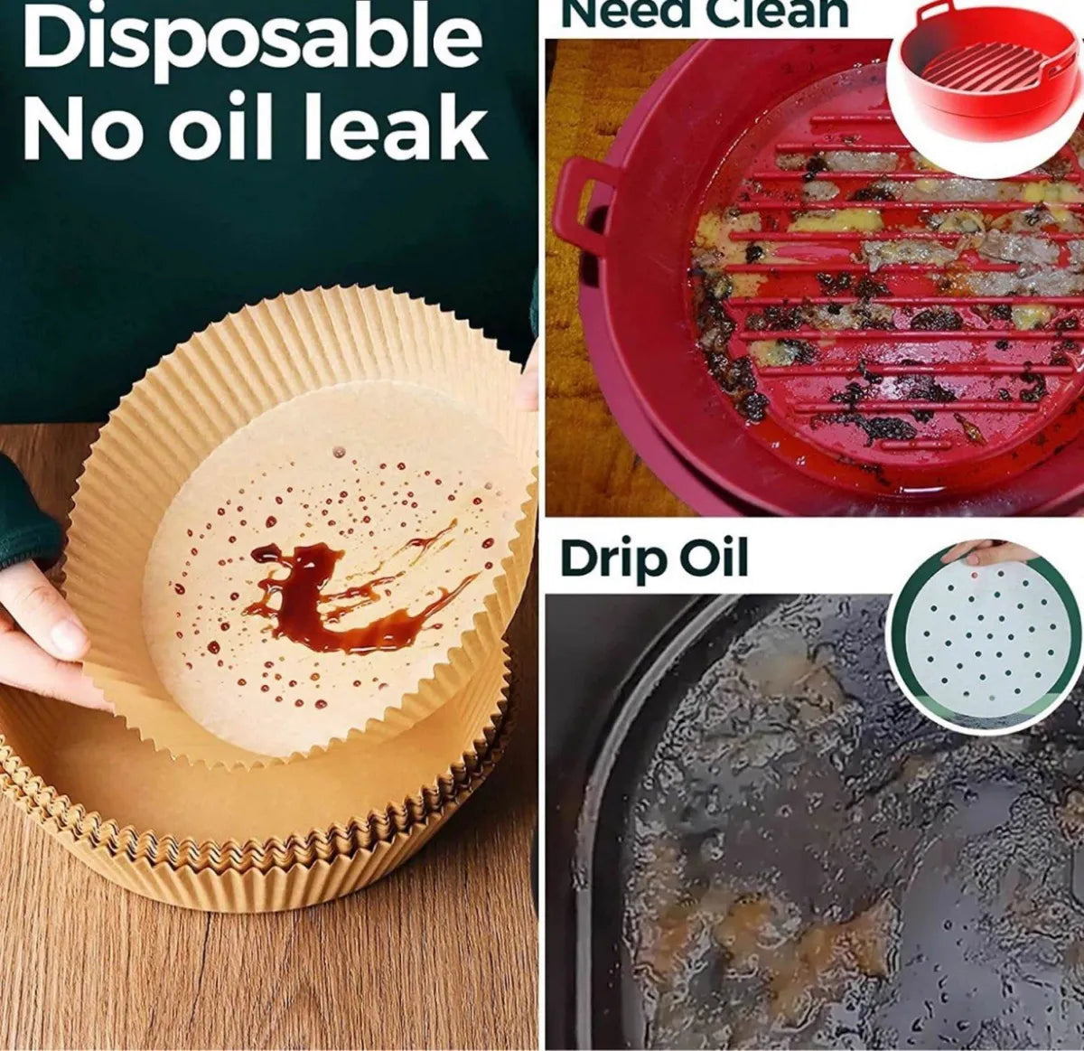 Papel Antiadherente para Air Fryer 🍟🔥 Limpio y Sin Grasa | 100 Unidades