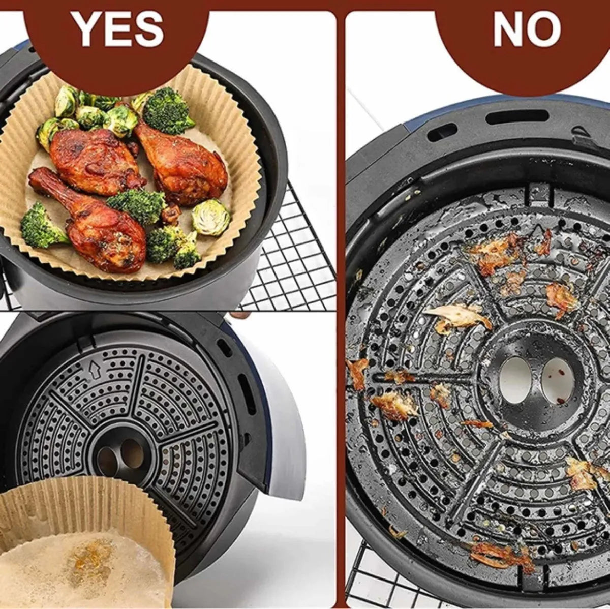 Papel Antiadherente para Air Fryer 🍟🔥 Limpio y Sin Grasa | 100 Unidades