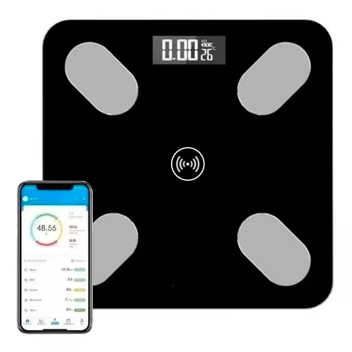 Bascula Pesa Vidrio 180kg Inteligente Con Bluetooth Digital