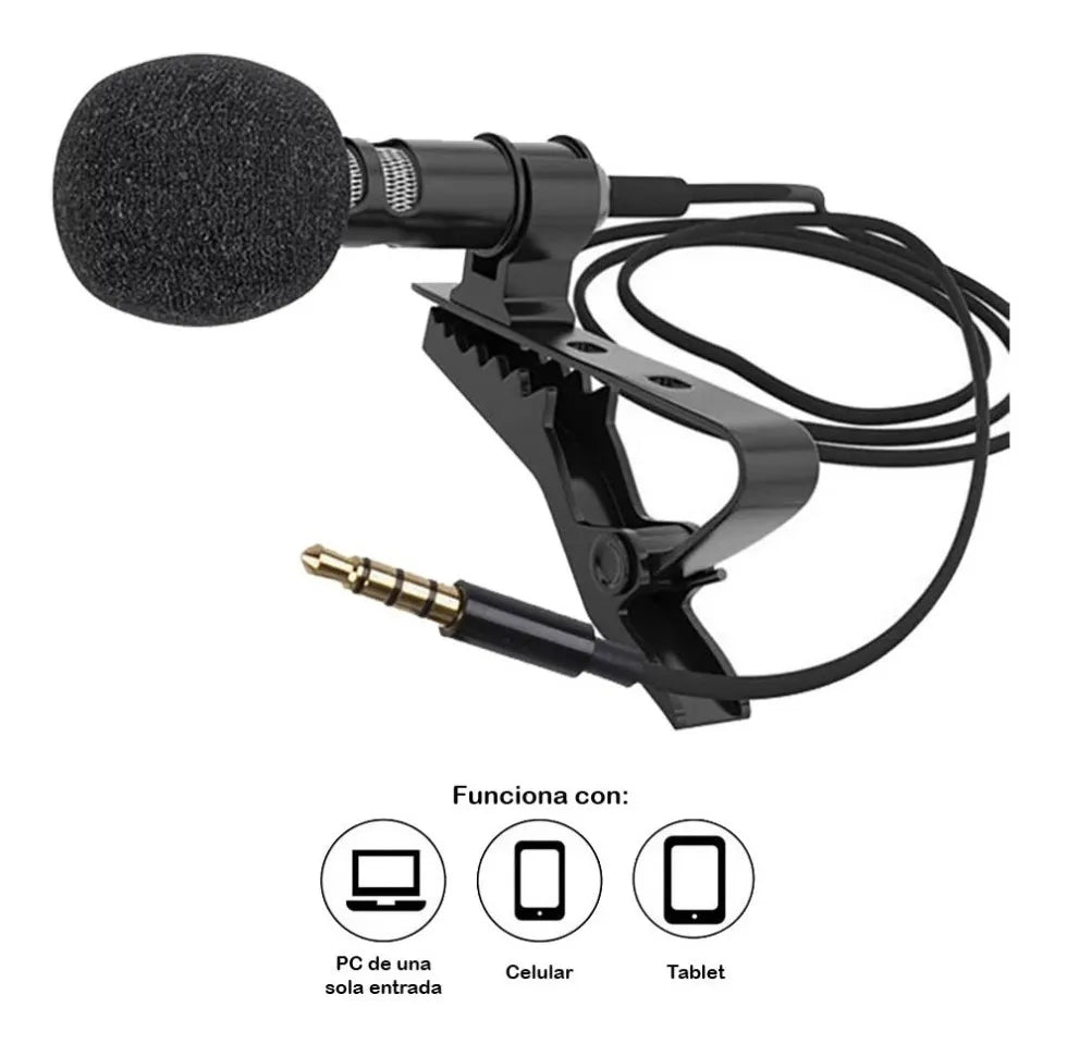 Micrófono De Solapa Para Celular + Adaptador Para Pc 3.5 Mm.