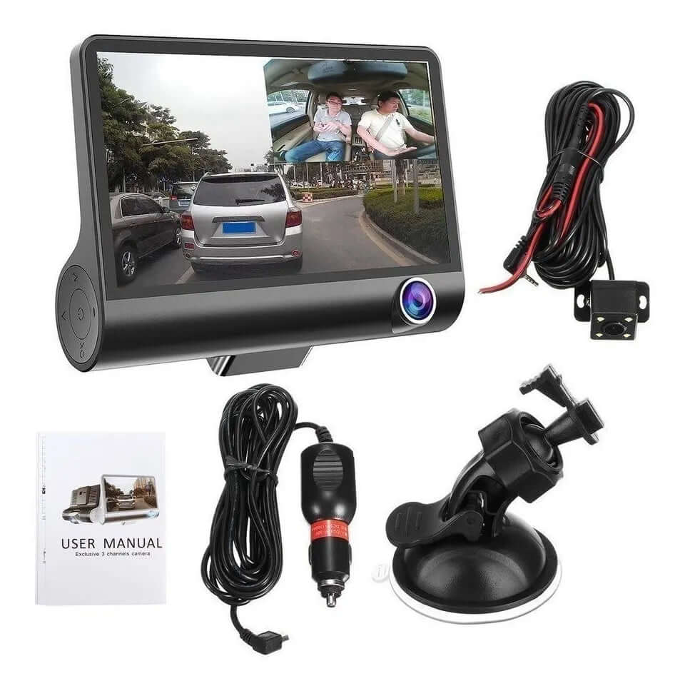 Cámara Carro Dvr Hd 3 Lentes + Camara de Reversa