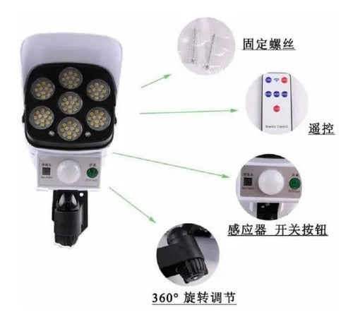 Lámpara Led Panel Solar Y Sensor De Movimiento Tipo Cámara