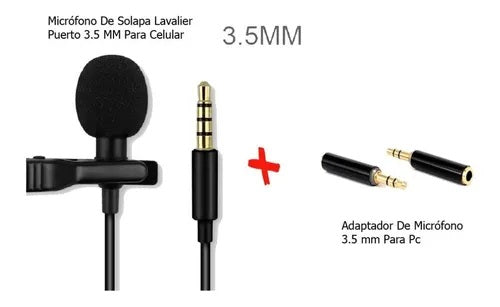 Micrófono De Solapa Para Celular + Adaptador Para Pc 3.5 Mm.