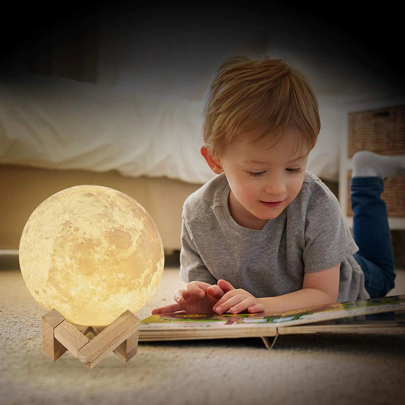 Lámpara Luna Con Control Luz Led Colores Recargable Con Base