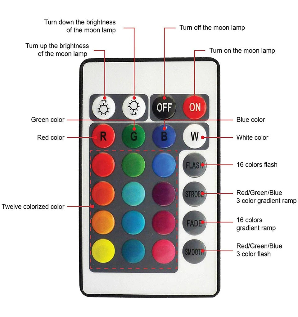 Lampara de Luna 16 colores RGB recargable USB Control remoto